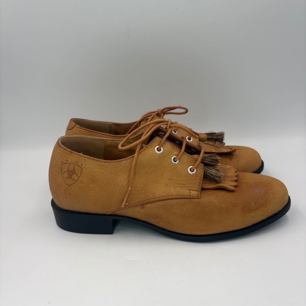 Ariat Kiltie Tassel Oxford Women Size 6.5 Tan‎ Leather Lace Up Western Shoes